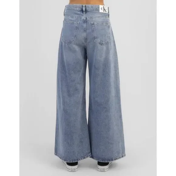 Calvin Klein Low Rise Loose Jeans Baggy Wide Leg Acid Wash 28x30 - Picture 2 of 8